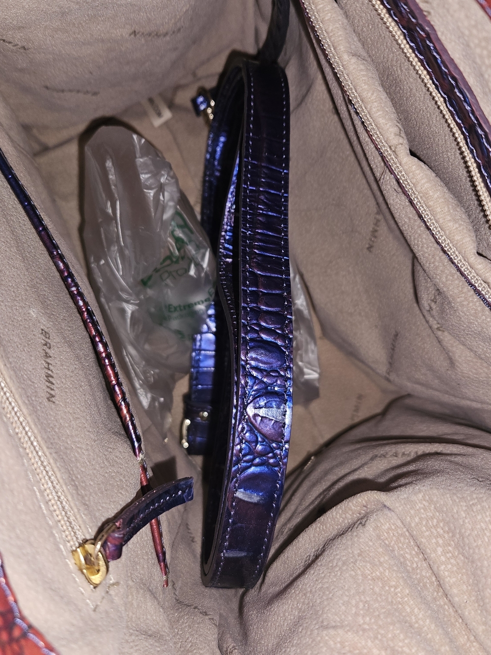 Brahmin Blue & Red Croc-Embossed Leather Satchel - Picture 5 of 7